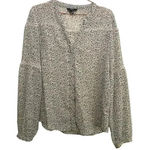 Paige  White Long Sleeve V-Neck Paisley Print Button-Down Top Size Large Photo 0