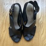 Black Leather Chunky Heels Cross Strap Gold Buckle Italian Size 6 Photo 5