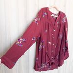 Figueroa & Flower Womens Blouse Size 2X Burgundy Embroidered Boho Romantic Red Photo 4