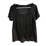 Banana Republic  Slub Black Dual Linen Short Sleeve Shirt Crew Neck Size Medium Photo 3