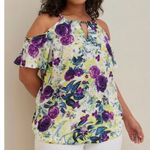 Torrid Purple Yellow Floral Chain Link Georgette Cold Shoulder Top 2X Photo 0