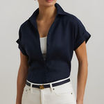 Ralph Lauren  Womens Beachy Coastal Dolman‎ Short Sleeve Linen Button Up Shirt 1X Photo 0