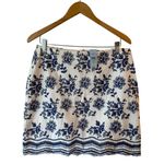 Loft NWT  Floral Embroidered Eyelet Mini Skirt White Blue Women's Size 10P Summer Photo 0