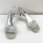 Michael Kors Pixie Fine Glitter Mila Slingback Kitten Heel Sandals Silver 9.5 Photo 3