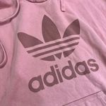 Adidas  | Pink Trefoil Raw Hem Oversized Pullover Drawstring Hoodie Photo 3