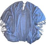 Chico's  Denim Blue Lace Up Fringe Knit Poncho OS Photo 1