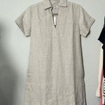 Madewell NEW V-Neck Mini Dress in 100% Linen Natural Tan XS Minimalist Normcore Photo 3