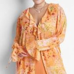 Wild Fable Duster Top Womens Small Orange Floral Maxi Ruffled Party Night Out Photo 4