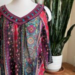 Vintage Boho Cold Shoulder Top XL Paisley Festival Sheer Black Photo 6