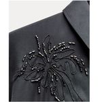 ZARA  black embellished/embroidered floral detail satin long sleeve button shirt Photo 2