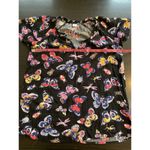 Old Navy  Shirt Womens Size XS Butterfly & Bugs Blouse Short Flutter Sleeve Black Photo 7