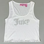 Juicy Couture  White Diamond Diamonds Logo Graphic Tank Crop Top Shirt Tee Size L 💎 Photo 0