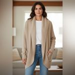 Rachel Zoe Women’s Beige Open Front Pocket Cardigan Sweater XL Soft Knit Photo 1