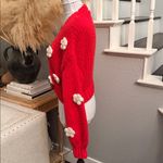 Anthropologie  Luna Ivy Red 3D Floral Appliqued Chunky Cardigan Small Photo 4