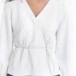 J.Crew Shirt Womens 00‎ White Wrap Tie Waist Long Sleeve V Photo 0