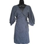 Modern Citizen  Paz Puff Sleeve Wrap Dress Sz‎ XS Blue Organic Cotton Minimalist Photo 2