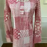Vintage 70s Mauve Pink White Retro Print Shift Dress Scarf XS S Photo 5
