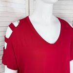 Bobeau ‎ Ladder Cutouts Short Sleeve T Shirt Red Small Cold Shoulder Photo 4