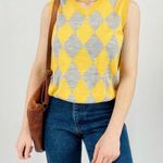 vtg preppy diamond plaid sweater vest in gray and yellow size S Photo 0