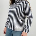minimalist 100% cotton striped mockneck longsleeve top white navy blue size m Size M Photo 2