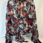 Elan  Vibrant Sheer Floral Tie-Front Work Blouse Size M Photo 0