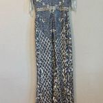 Mac Duggal NWOT  4908 High Neck Sleeveless Beaded Fringe Fitted Gown Platin Photo 2