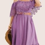 Bloomchic Solid Cold Shoulder Contrast Lace Pocket Ruffle Hem Dress Photo 0