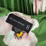 Mes Amies Green Floral Print Pleated Midi Dress Women Size 8 Garden Party Satin Photo 2