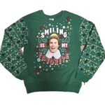 Elf Women's Kids Sweatshirt Smiling Is My Favorite Size Medium Green Christmas Photo 0