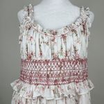 Christian LaCroix  White Pink Floral Print Ruffle Sleeveless Midi Length Dress L Photo 3