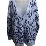 525 America NWT  Blue Leopard Chunky Knit Cardigan Photo 1