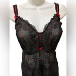 Cacique Sexy Sheer Babydoll Nightie Sz 22/24 Plus Lace Dotted Skirt Black Red Photo 1