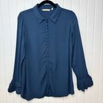 Soft Surroundings  Navy Blue Button-Down Shirt with Ruffled cuffs Size L Photo 0