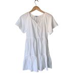 Madewell  White Linen-Blend Flutter-Sleeve Tiered Mini Dress Photo 4