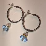Silver Tone Dangling Blue Glass Beaded Boho Hoop Pierced Earrings Photo 2