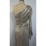 Mac Duggal NWT IEENA 26730 Silver Sequined One Shoulder Cut Out Gown Silver Sz 6 Photo 5