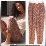 Anthropologie Tamarind Brown Animal Print Linen Jogger sz 10 Photo 1