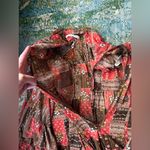 Vintage 70s orange patchwork floral boho bell sleeve tie maxi dress, size medium Brown Photo 15