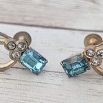 Vintage Screw On Earrings Turquoise Tone & Clear Gem Photo 6