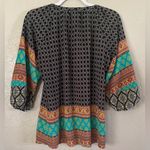 New Direction Women Multicolor Multi Block Print 3/4 Sleeve Peasant Top Size M Black Size M Photo 7