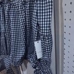 Active USA  Gingham Off The Shoulder Cropped Top Tie Front Long Sleeve M Photo 3