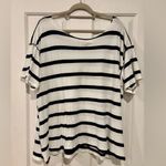 THE GREAT. The Cut Neck Tee. Bleach Stripe. 3 Blue Size L Photo 8