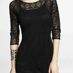 EXPRESS Vtg Sheer Crochet Black Dress XS Witchy Goth Grunge Dark Coquette Sheath Photo 0