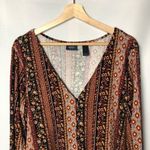 Daytrip Boho Button Down Floral V-Neck Flowy Long Sleeve Top L Photo 2