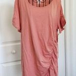 Caslon  Womens Ruched Side & Short Sleeve Boat Neck T-Shirt Pink Brick Size XL Photo 0