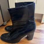 Nine West Women’s Black Leather Boots Bootie Zip Ankle RoundToe Size 10 M Y2K Photo 0
