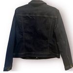 Ann Taylor Denim Jean Jacket Blue Dark Wash Accent Buttons Black Golden Trim L Photo 5