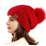 Winter Cozy Warm Pom Pom Pink Beanie Hat Knit Fleece Lined Slouchy Skiing NWT Photo 8