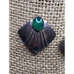Vintage Sterling Silver pierced earrings green stones Native American Southweste Photo 1