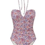 Veronica Beard Hazina Halter Swimsuit in Watermelon/Blue Size L New w/Tag $328 Photo 0